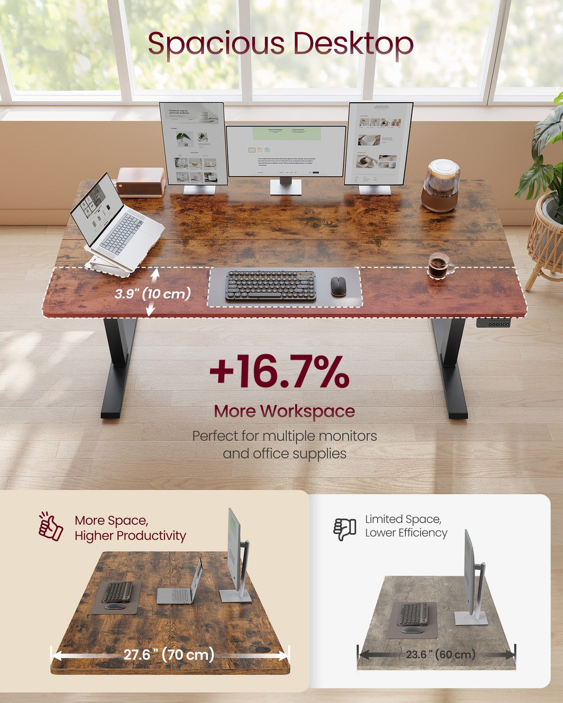 Electric Standing Desk 4 Memory Heights 47.2 x 23.6 Inches Rustic Brown - image 19