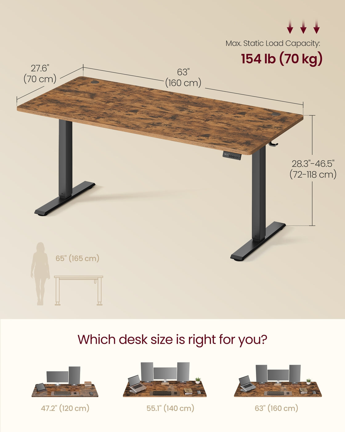 Electric Standing Desk 4 Memory Heights 47.2 x 23.6 Inches Rustic Brown - image 21