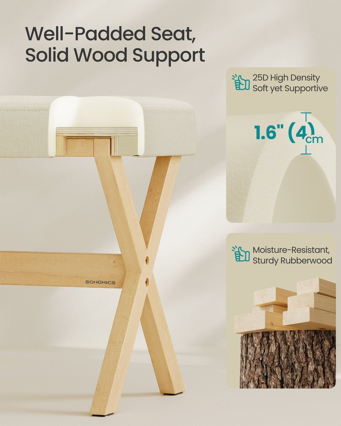 Makeup Stool, Padded Foot Rest, 12.6 x 16.5 x 18.1 Inches, Gray and Brown - image 19