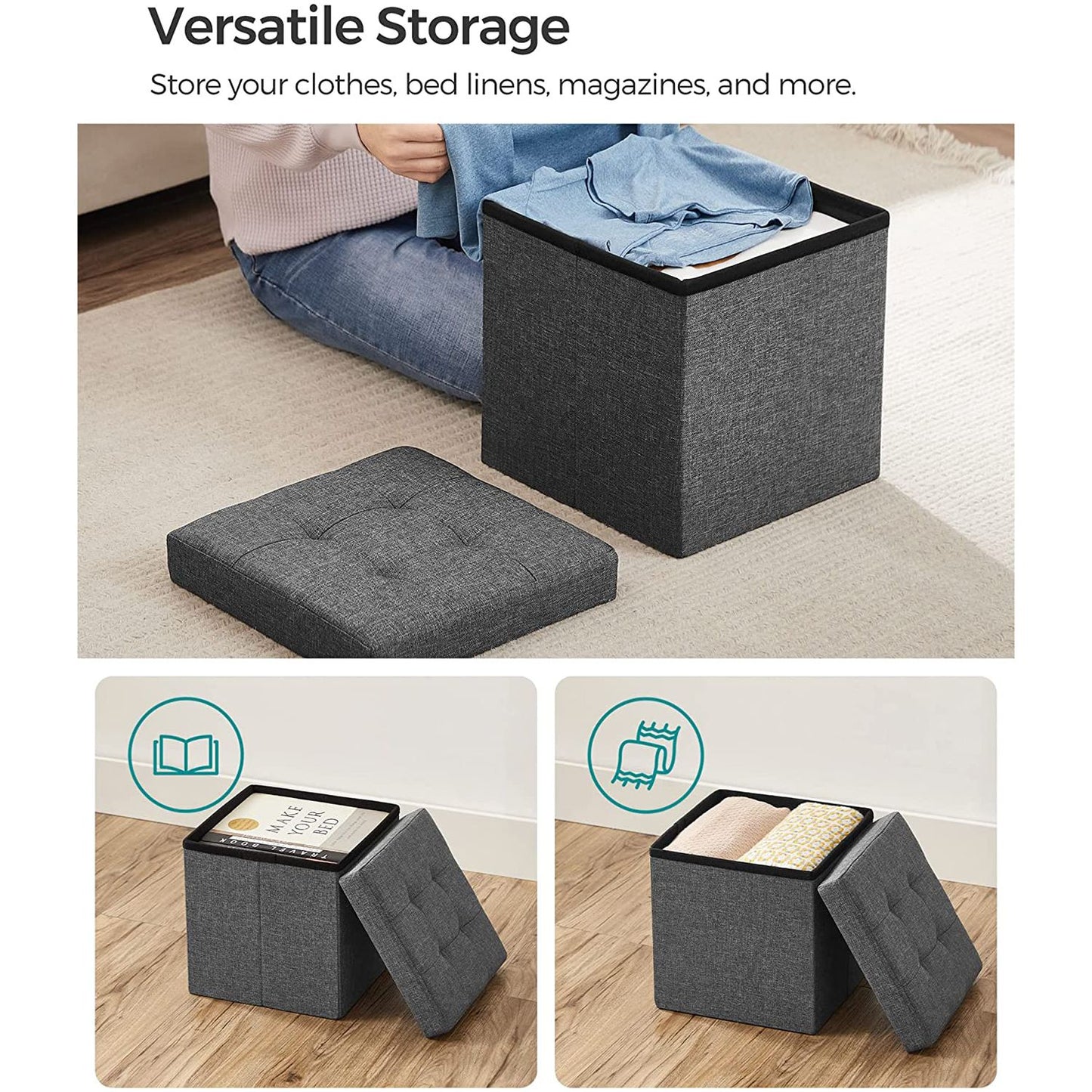 11.8 Inches Small Folding Storage Ottoman Cube