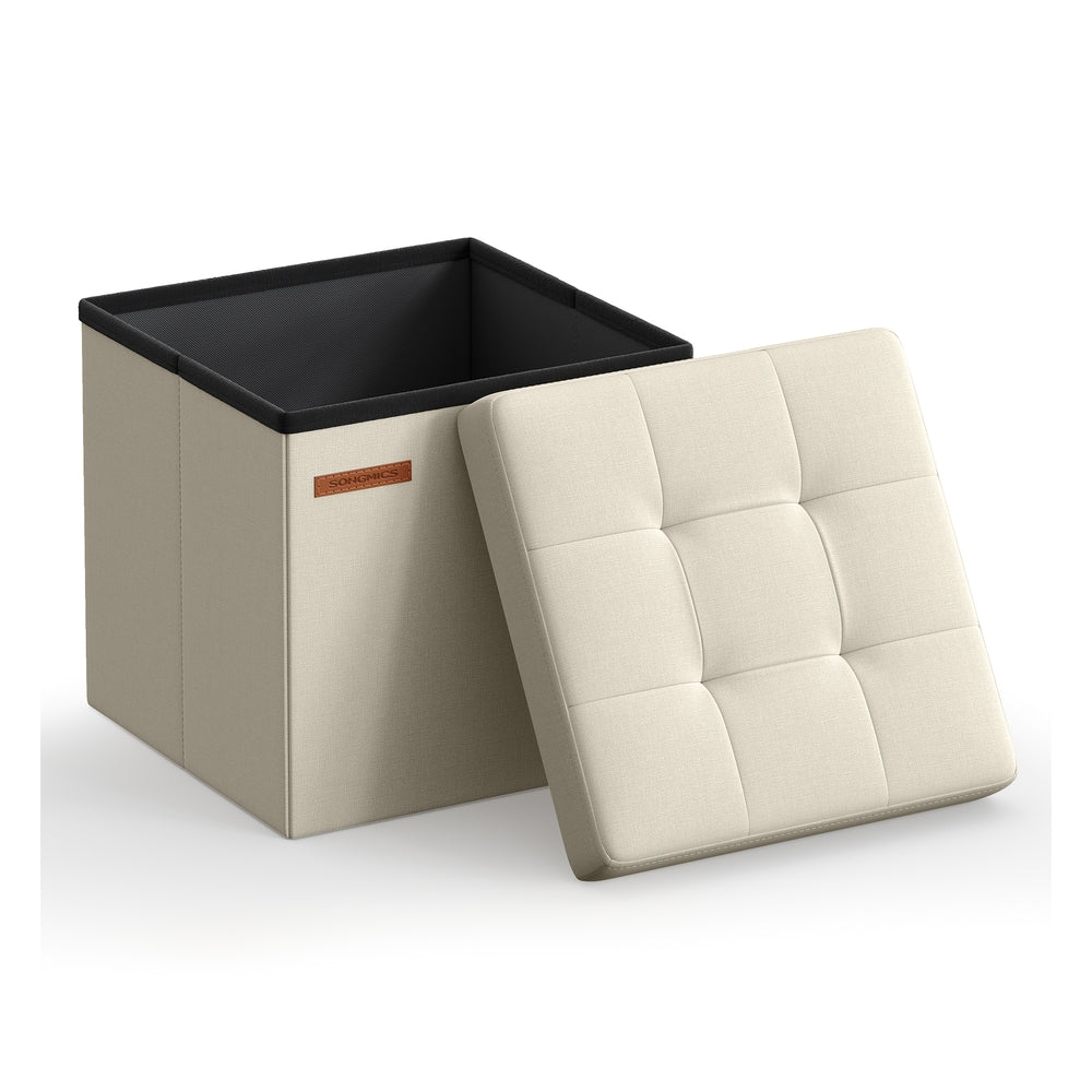 11.8 Inches Small Folding Storage Ottoman Cube - Cream White / 1