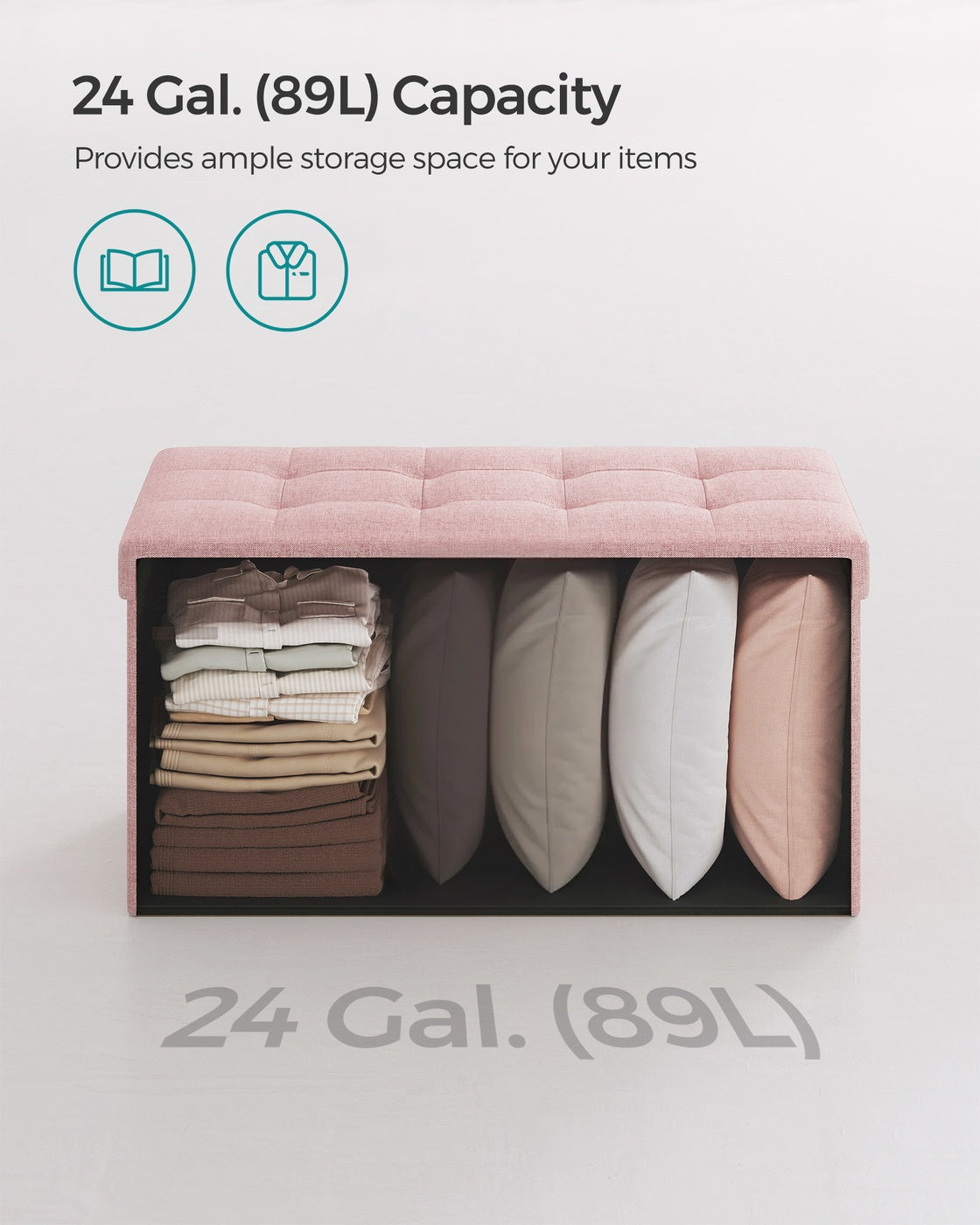 Mazie Collection - 30 Inches Folding Storage Ottoman Bench