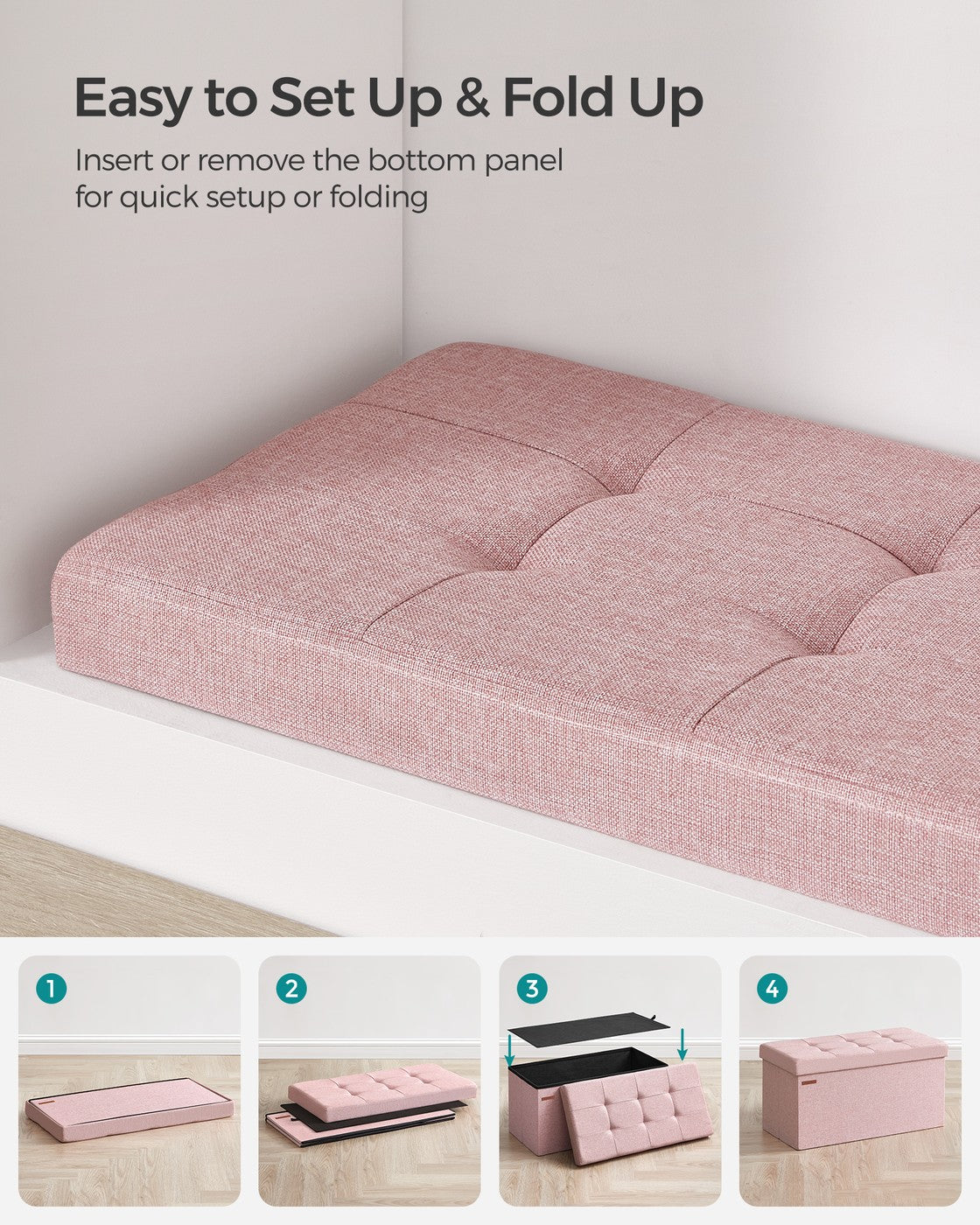 Mazie Collection - 30 Inches Folding Storage Ottoman Bench