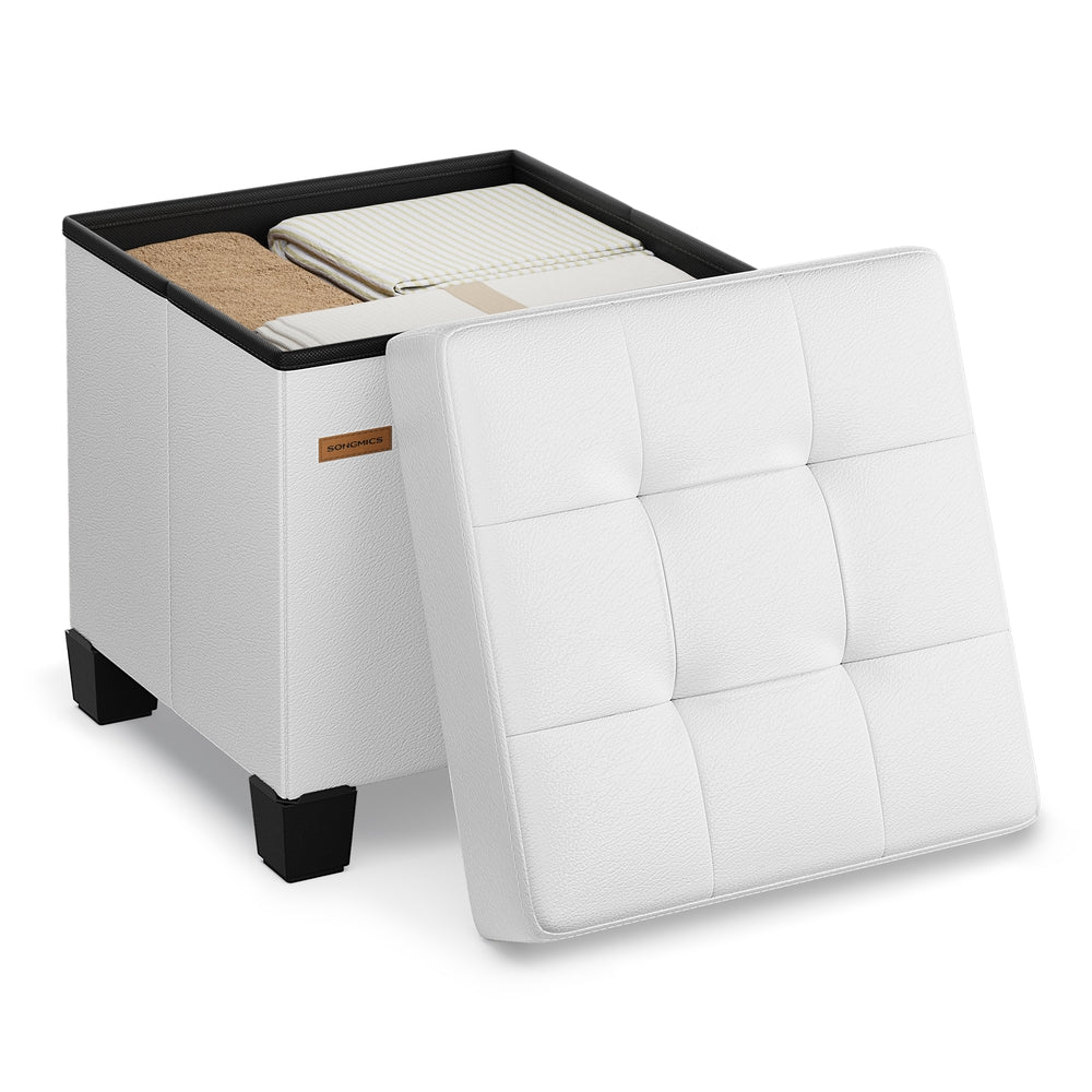 Storage Ottoman, 660 lbs Capacity, Foldable, Faux Leather, Coffee Brown - Cloud White