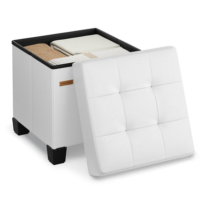 Storage Ottoman, 660 lbs Capacity, Foldable, Faux Leather, Coffee Brown - Cloud White