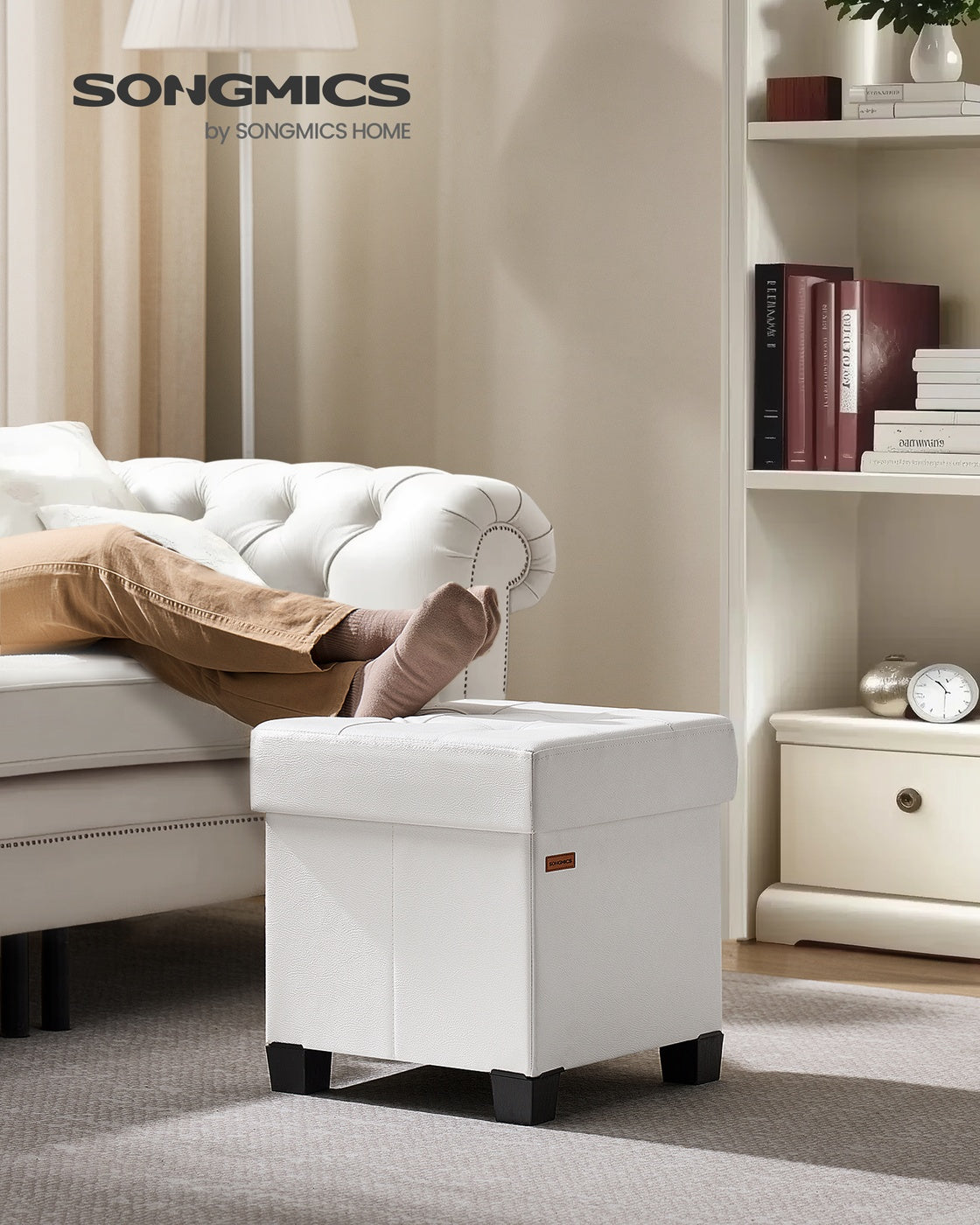 Storage Ottoman, 660 lbs Capacity, Foldable, Faux Leather, Coffee Brown