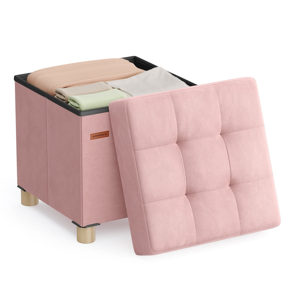 Small Storage Ottoman, Folding Ottoman Cube, 15 x 15 x 15.7 Inches, Footstool, Footrest, 9.8 Gal. (37 L), Velvet Surface, for Bedroom, Living Room, Dorm, Jelly Pink - image 1