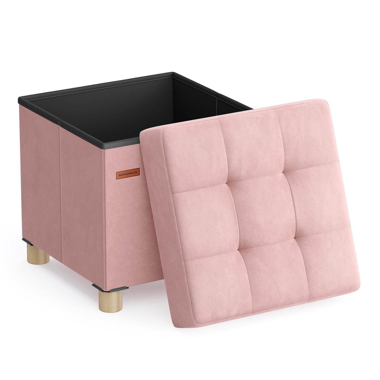Small Storage Ottoman, Folding Ottoman Cube, 15 x 15 x 15.7 Inches, Footstool, Footrest, 9.8 Gal. (37 L), Velvet Surface, for Bedroom, Living Room, Dorm, Jelly Pink - image 2