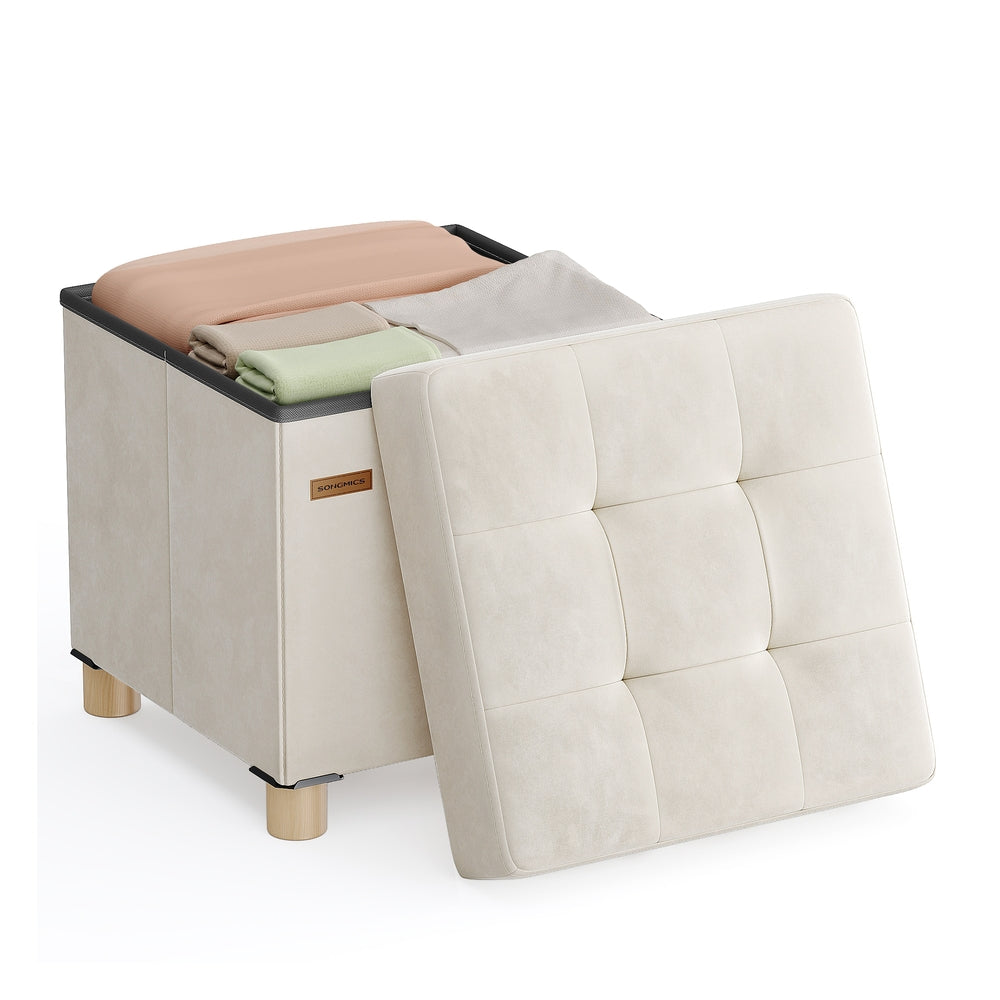 Small Storage Ottoman, Folding Ottoman Cube, 15 x 15 x 15.7 Inches, Footstool, Footrest, 9.8 Gal. (37 L), Velvet Surface, for Bedroom, Living Room, Dorm, Jelly Pink - image 4