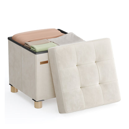Small Storage Ottoman, Folding Ottoman Cube, 15 x 15 x 15.7 Inches, Footstool, Footrest, 9.8 Gal. (37 L), Velvet Surface, for Bedroom, Living Room, Dorm, Jelly Pink - image 4