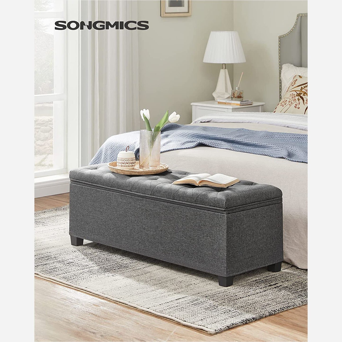 Storage Ottoman Bench with Legs, Load up to 660 lb - HWLEXTRA 