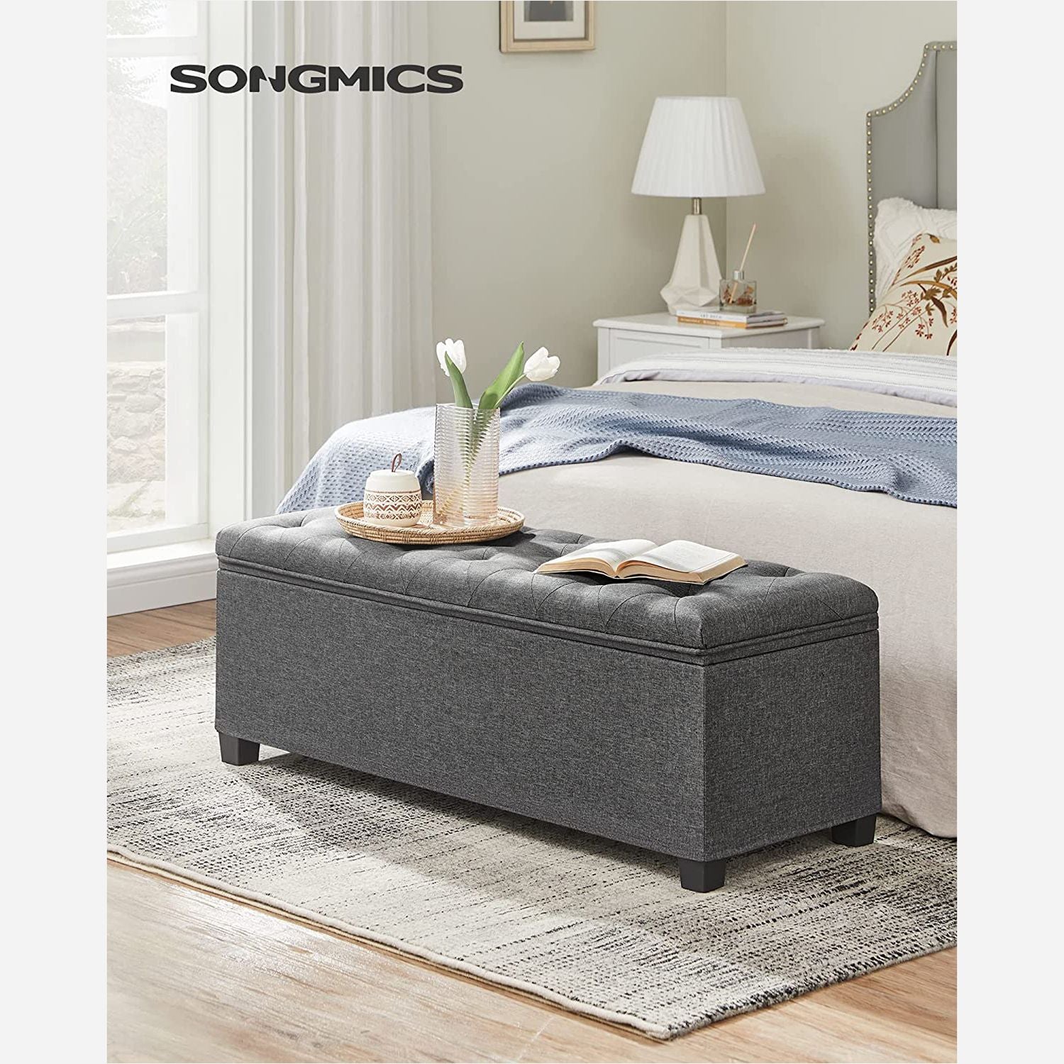 Storage Ottoman Bench with Legs, Load up to 660 lb - HWLEXTRA 
