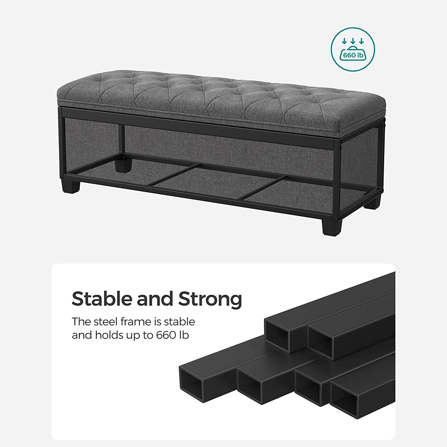 Storage Ottoman Bench with Legs, Load up to 660 lb - HWLEXTRA 