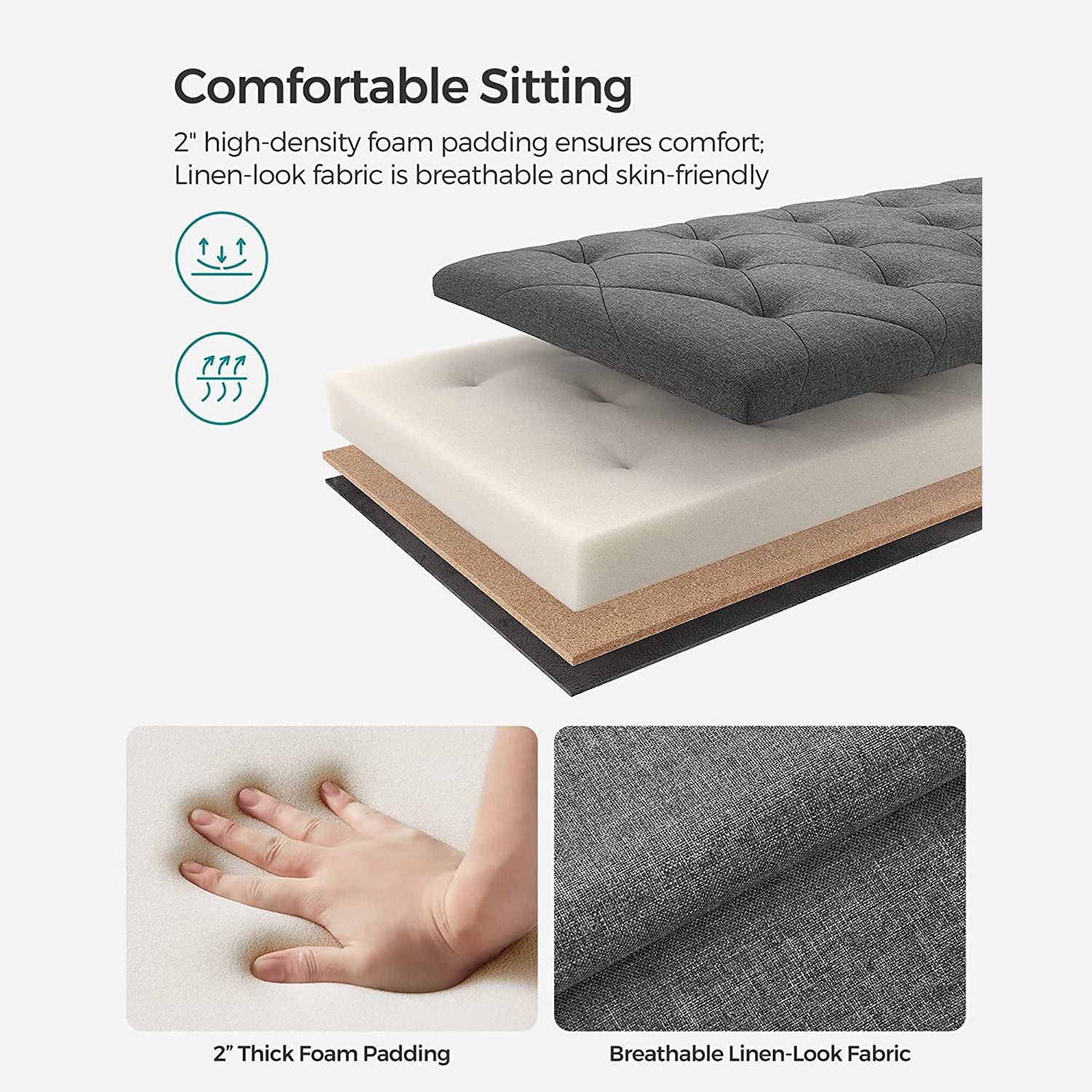 Storage Ottoman Bench with Legs, Load up to 660 lb - HWLEXTRA 