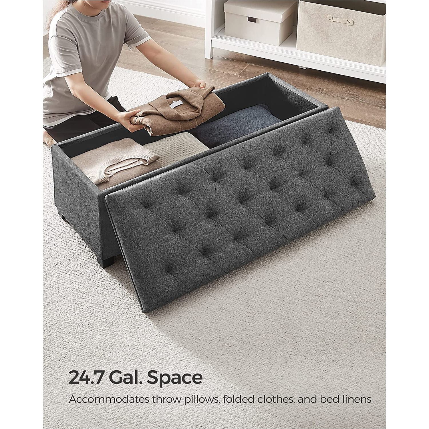 Storage Ottoman Bench with Legs, Load up to 660 lb - HWLEXTRA 
