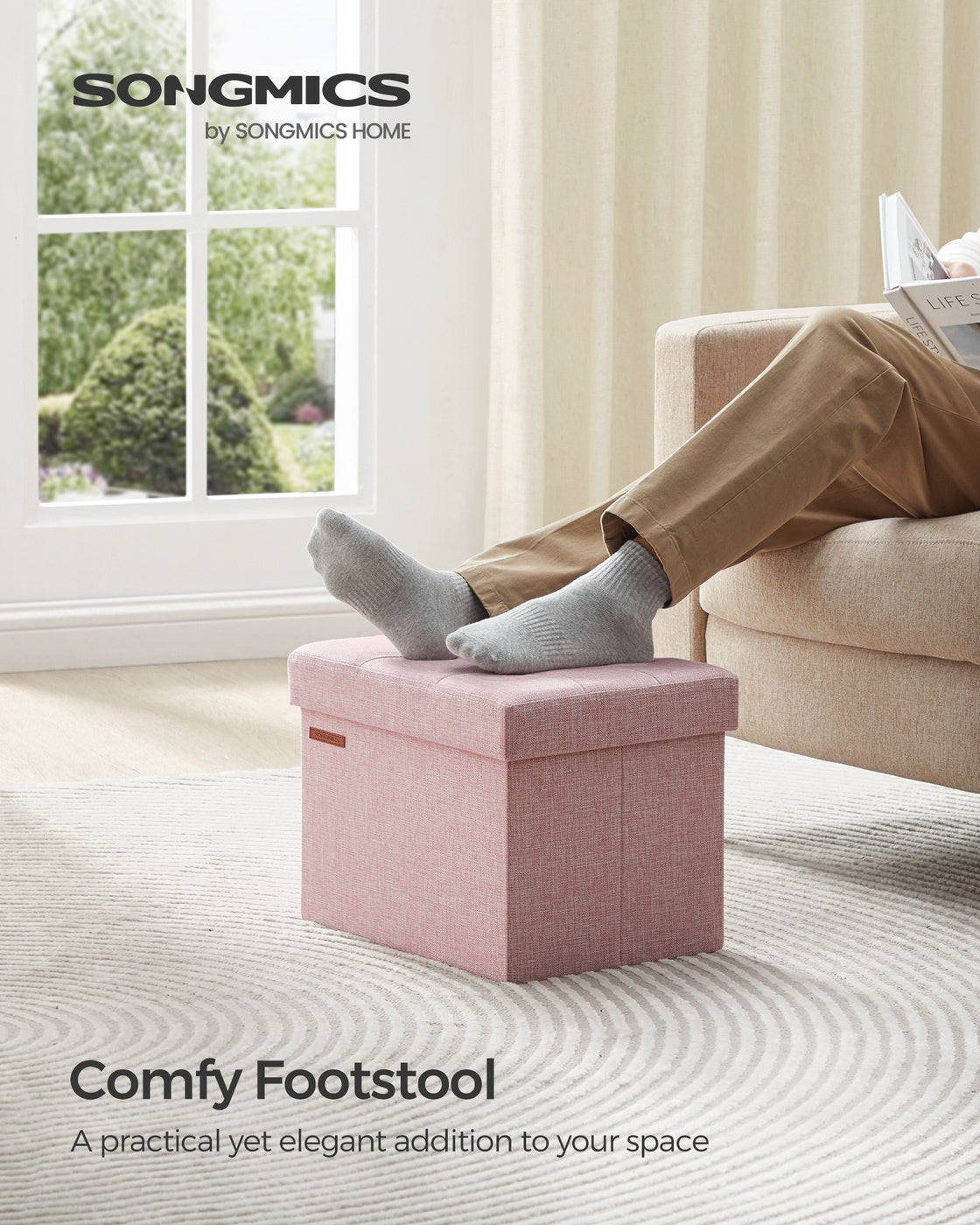 12.2 x 16.1 x 12.2 Inches Small Folding Storage Ottoman Jelly Pink - image 2