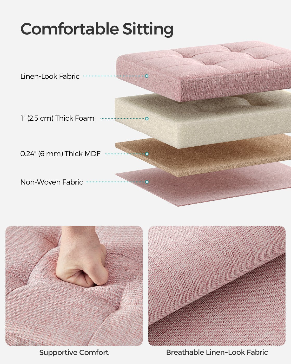 12.2 x 16.1 x 12.2 Inches Small Folding Storage Ottoman Jelly Pink - image 3