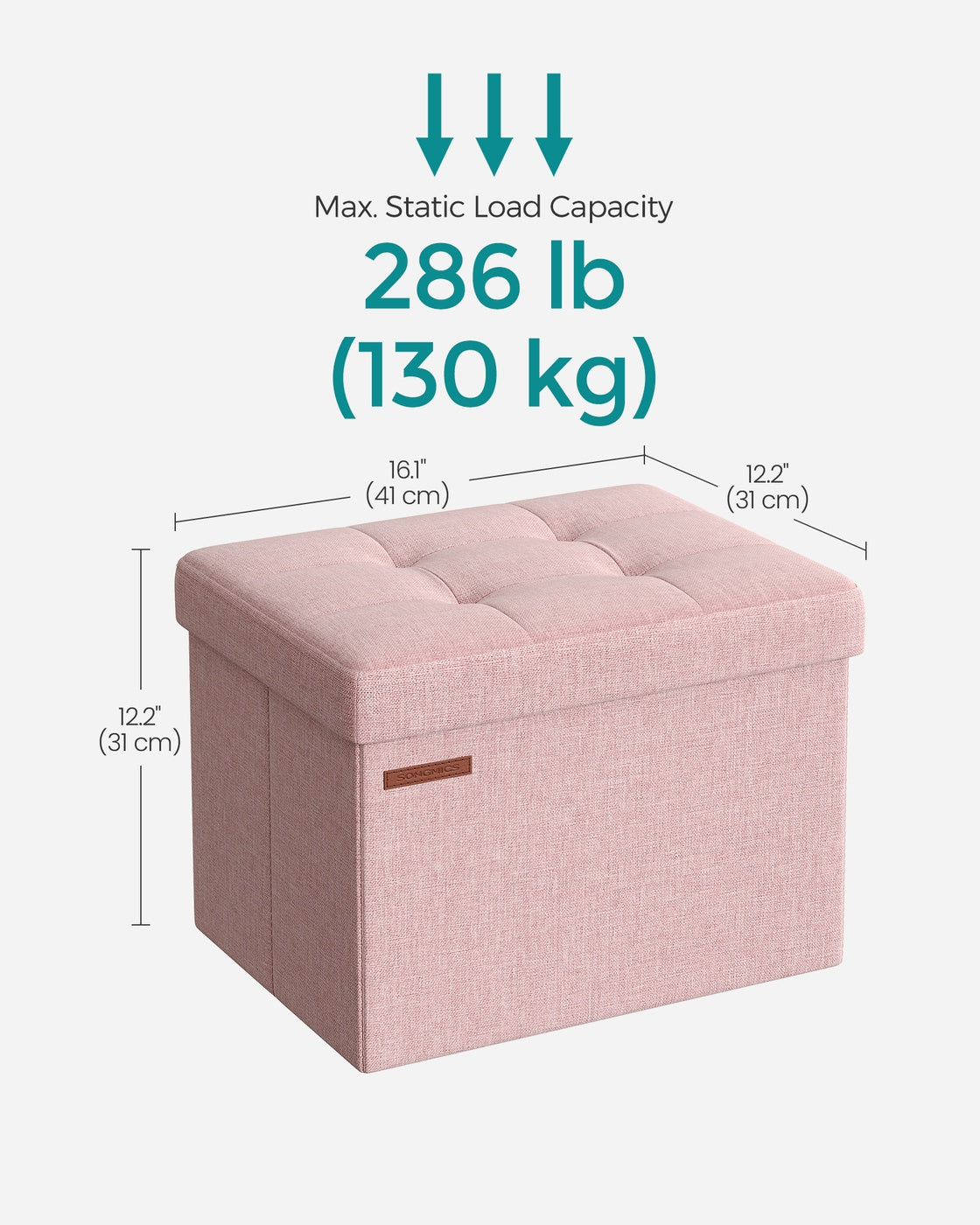 12.2 x 16.1 x 12.2 Inches Small Folding Storage Ottoman Jelly Pink - image 5