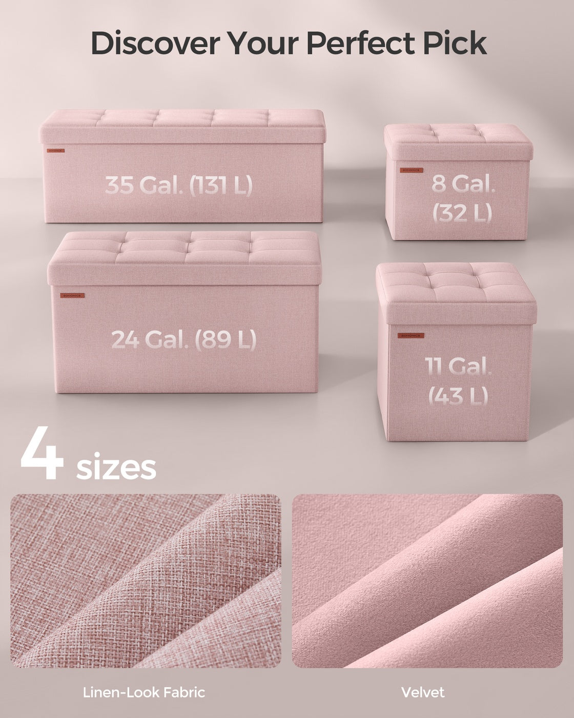 12.2 x 16.1 x 12.2 Inches Small Folding Storage Ottoman Jelly Pink - image 6