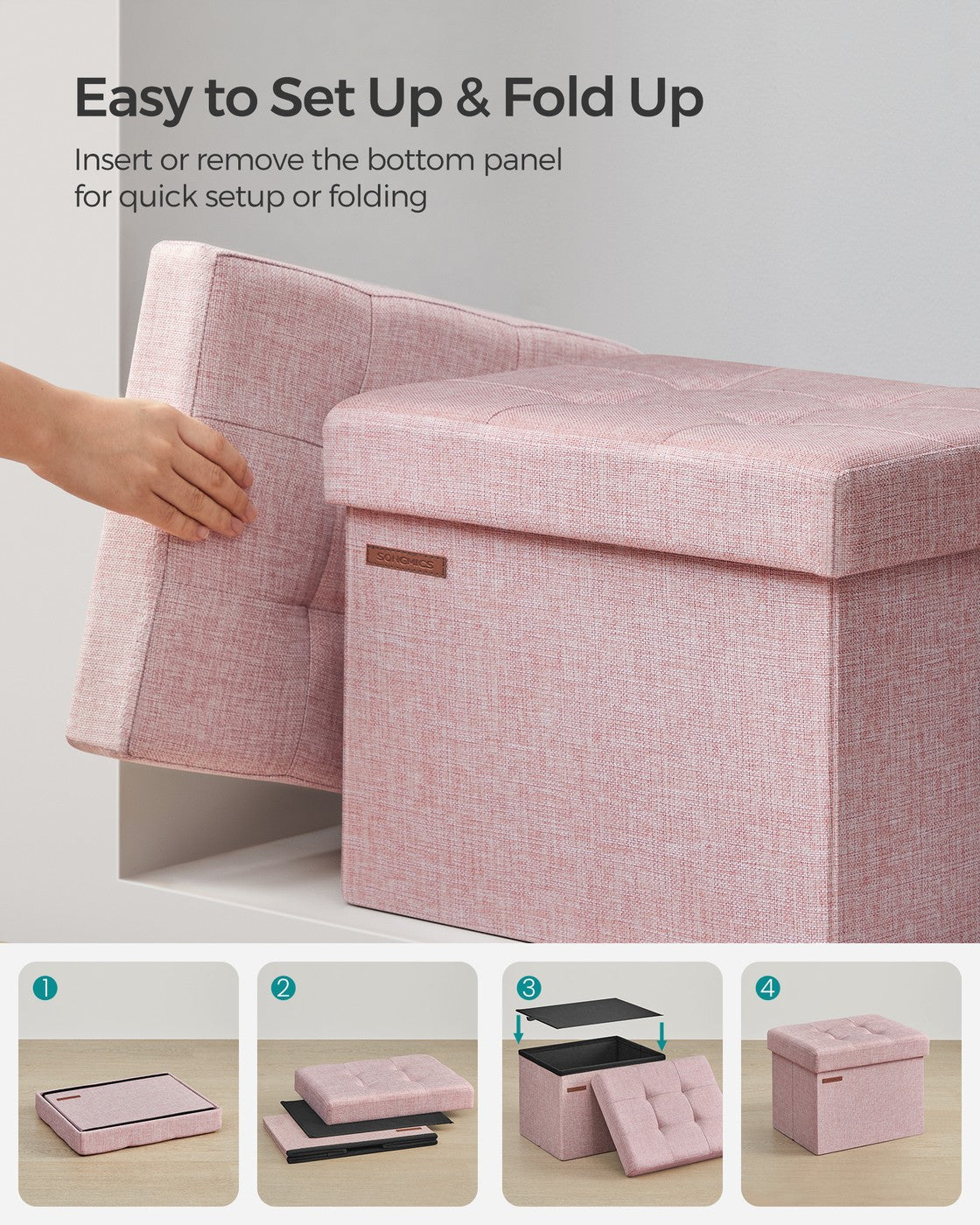 12.2 x 16.1 x 12.2 Inches Small Folding Storage Ottoman Jelly Pink - image 7
