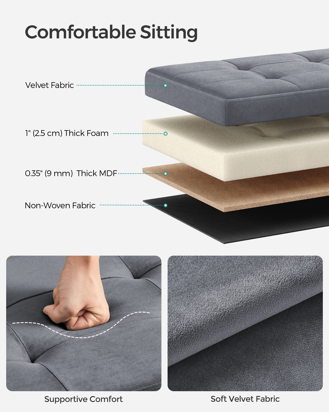 MAZIE Collection - 15 x 43 x 15 Inches Storage Ottoman Bench with Storage Chest, Load up to 660 lb Slate Gray - image 3