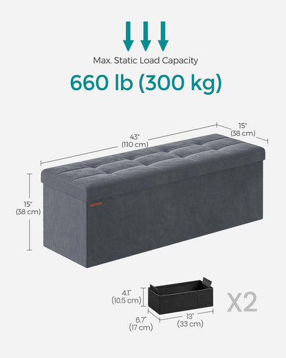 MAZIE Collection - 15 x 43 x 15 Inches Storage Ottoman Bench with Storage Chest, Load up to 660 lb Slate Gray - image 5