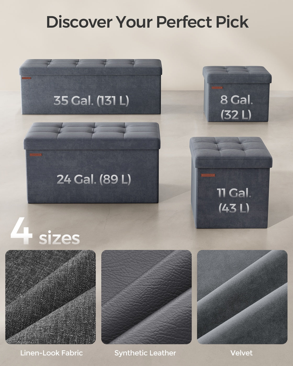 MAZIE Collection - 15 x 43 x 15 Inches Storage Ottoman Bench with Storage Chest, Load up to 660 lb Slate Gray - image 6