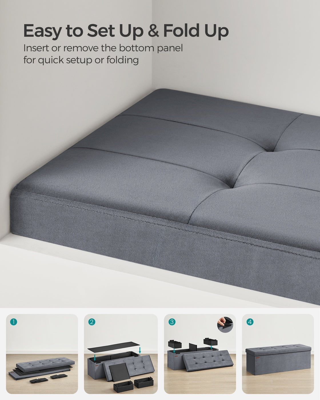 MAZIE Collection - 15 x 43 x 15 Inches Storage Ottoman Bench with Storage Chest, Load up to 660 lb Slate Gray - image 7