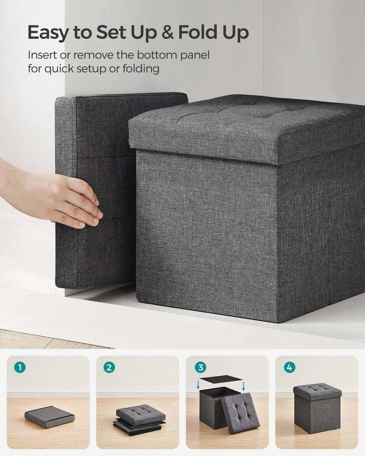 15 x 15 x 15 Inches Folding Storage Ottoman Cube Footrest Stool Coffee Table Puppy Step