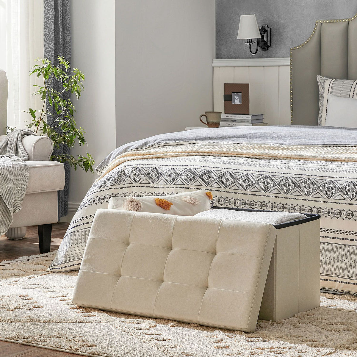 Storage Ottoman Bench, Chest with Lid, Foldable Seat