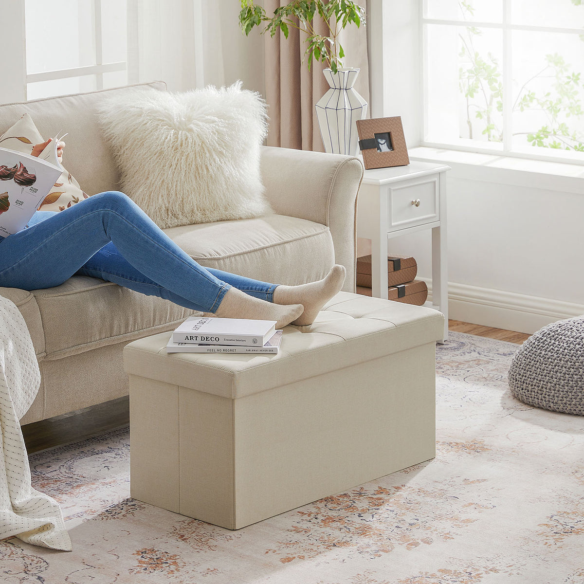 Storage Ottoman Bench, Chest with Lid, Foldable Seat