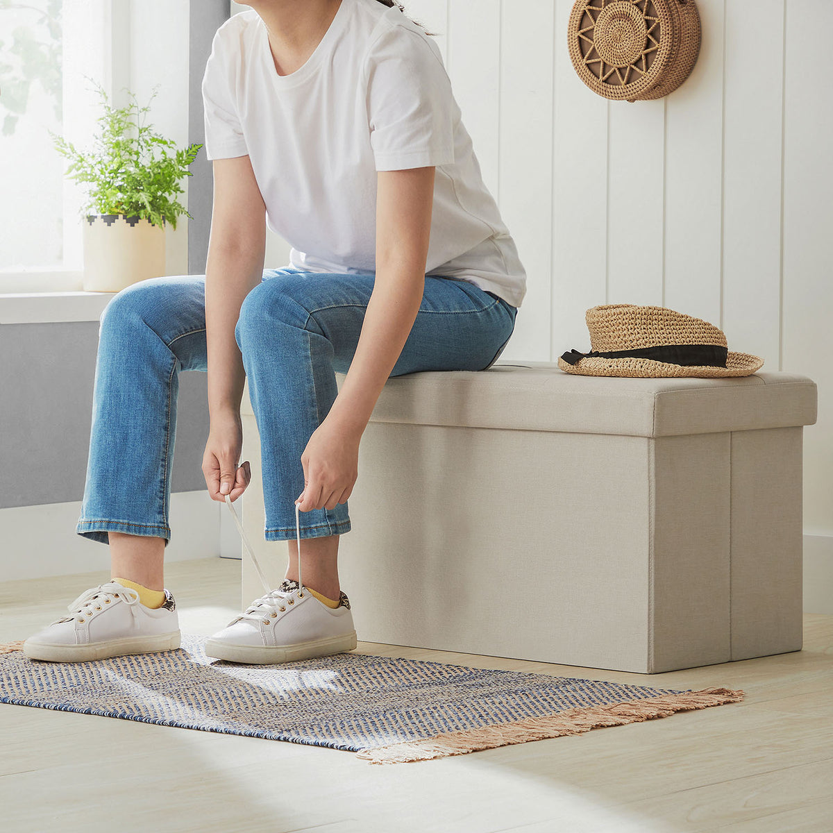 Storage Ottoman Bench, Chest with Lid, Foldable Seat