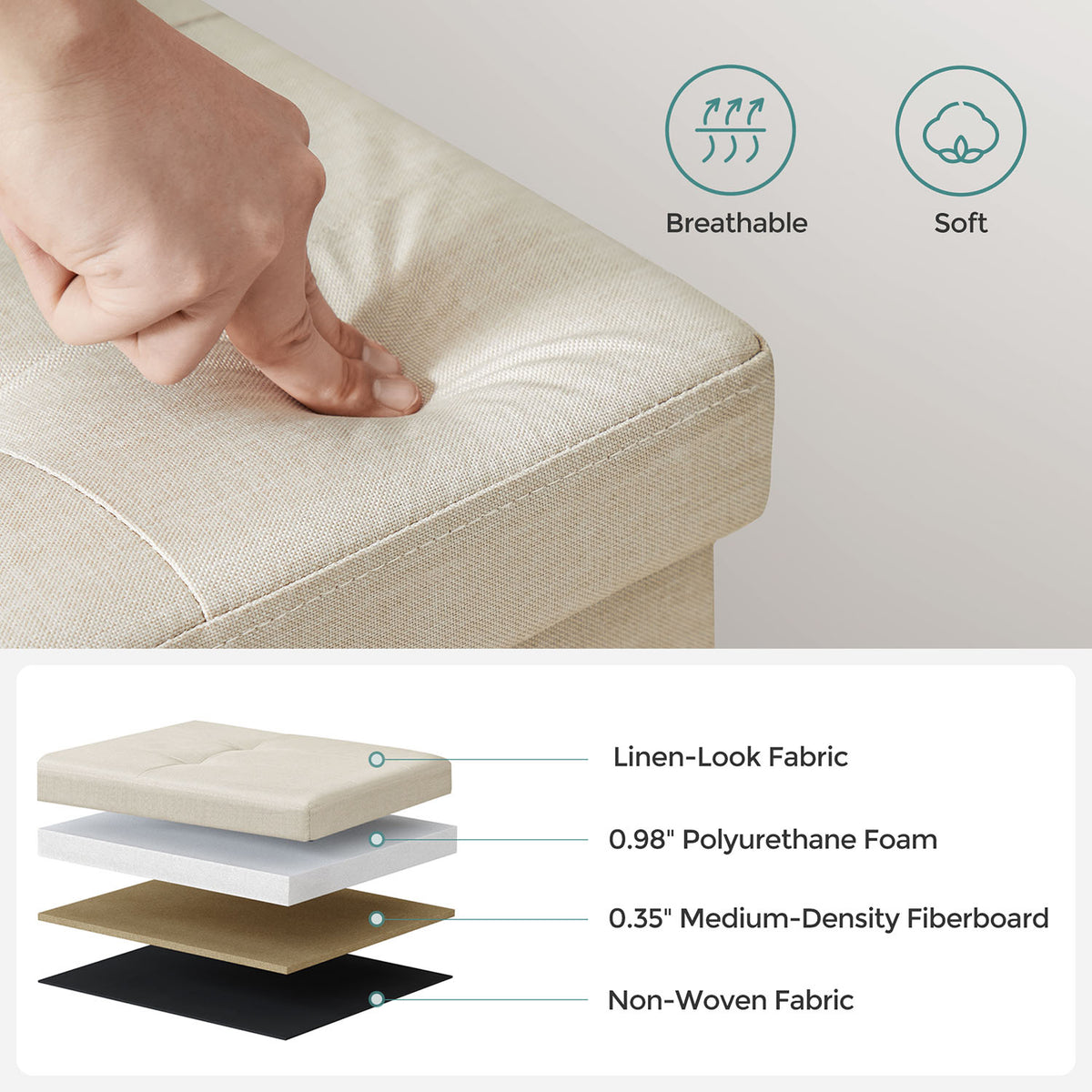 Storage Ottoman Bench, Chest with Lid, Foldable Seat