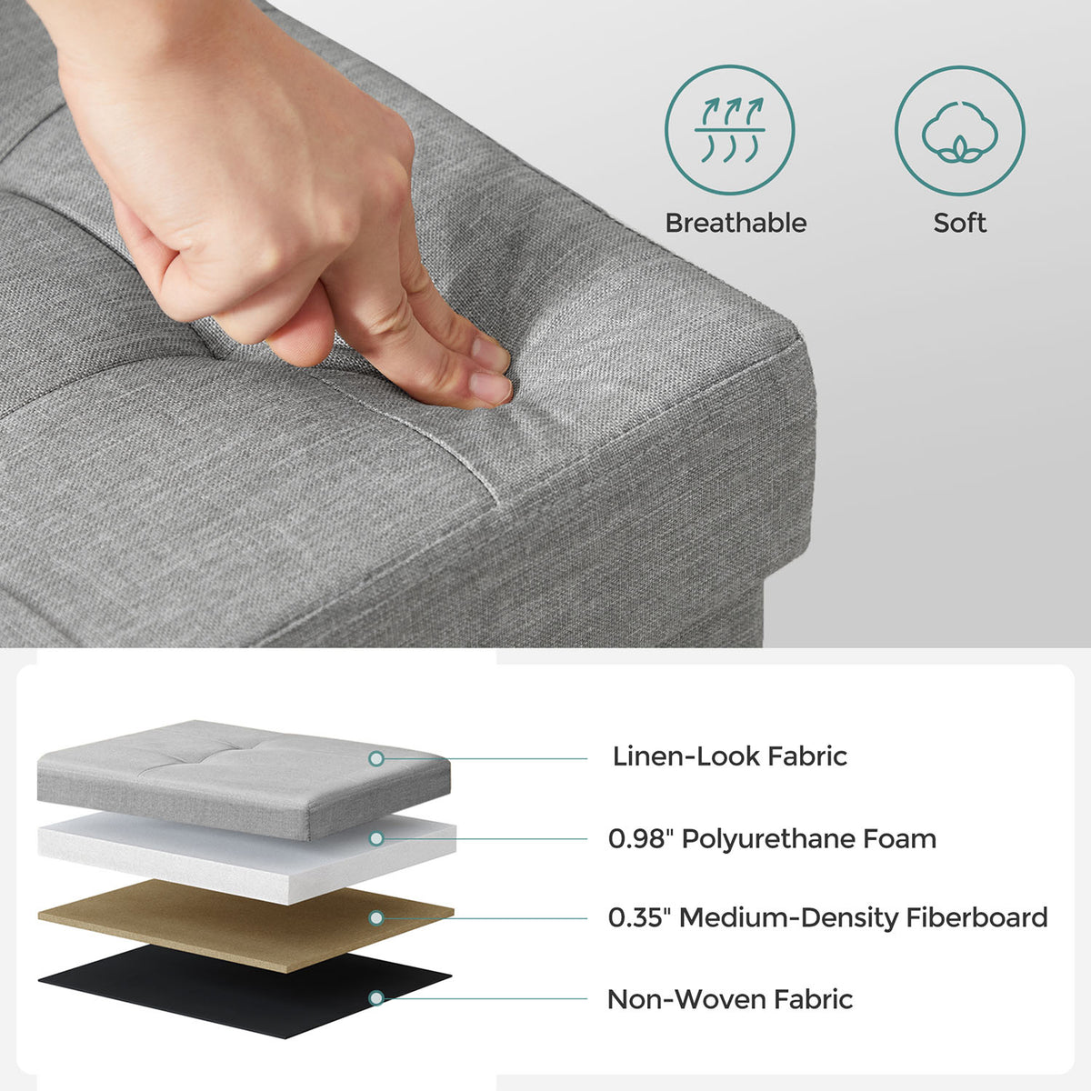 Storage Ottoman Bench, Chest with Lid, Foldable Seat