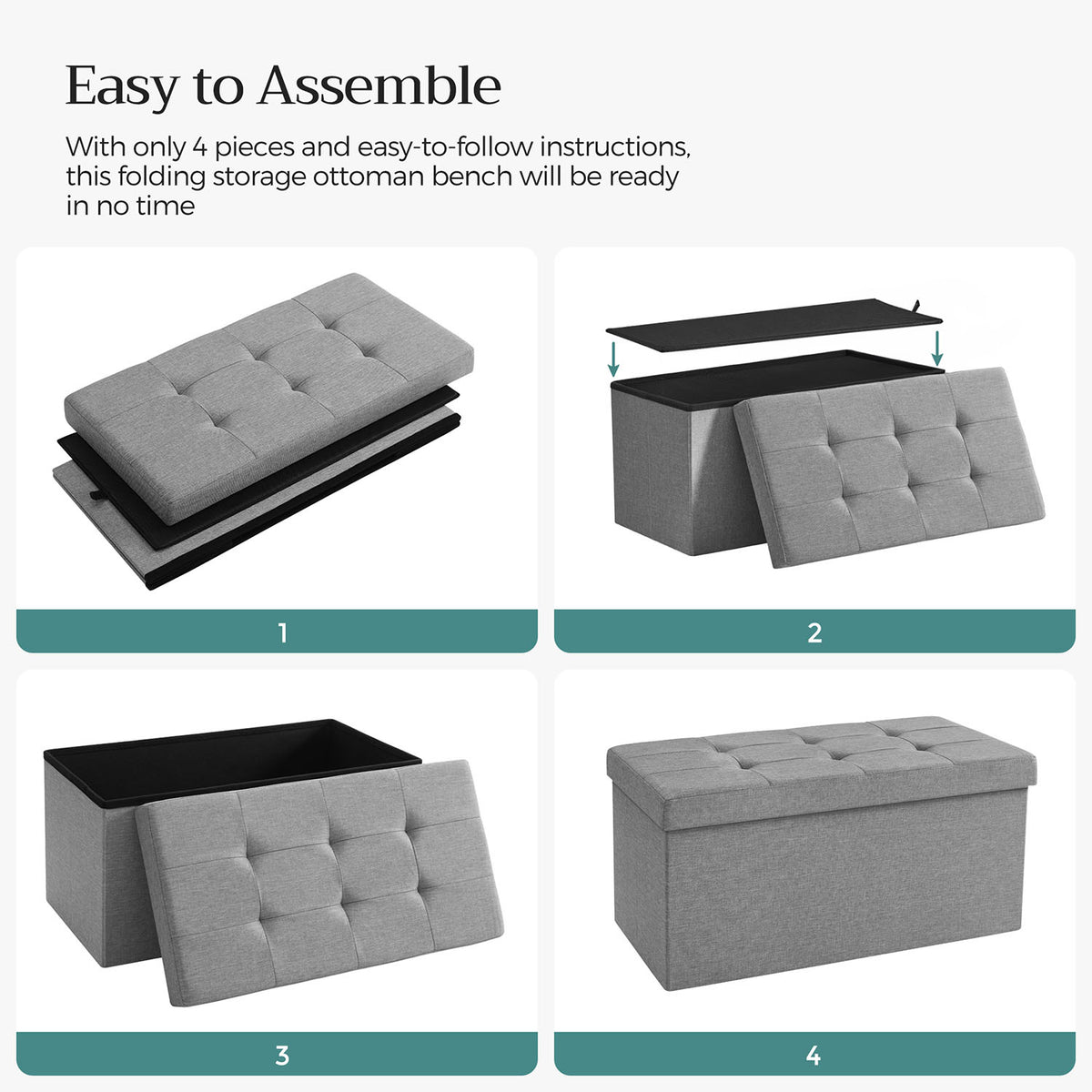 Storage Ottoman Bench, Chest with Lid, Foldable Seat
