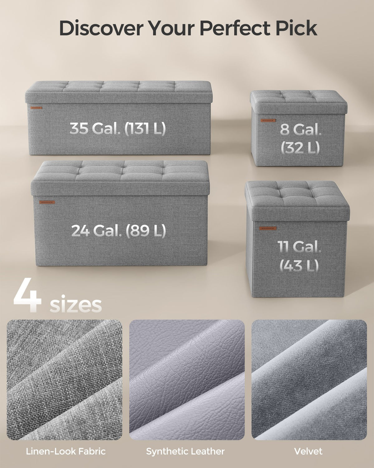 Storage Ottoman Bench, Chest with Lid, Foldable Seat