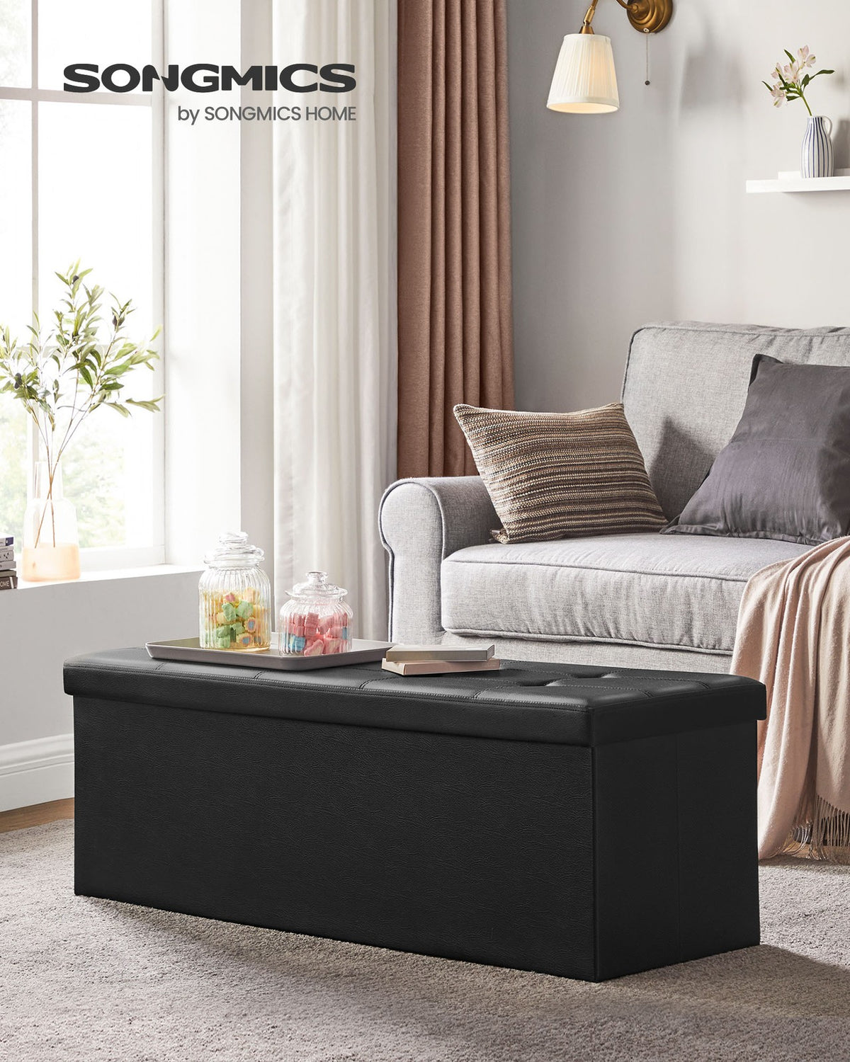 43" L Faux Leather Folding Storage Ottoman Bench, Storage Chest Footrest Padded Seat, Brown