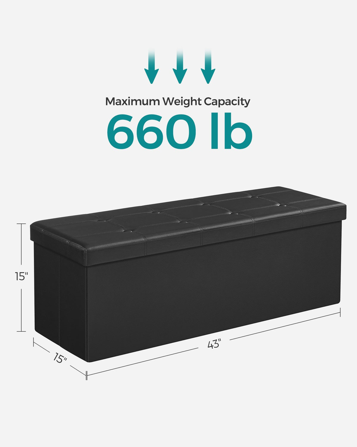 43" L Faux Leather Folding Storage Ottoman Bench, Storage Chest Footrest Padded Seat, Brown