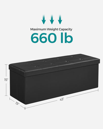 43" L Faux Leather Folding Storage Ottoman Bench, Storage Chest Footrest Padded Seat, Brown