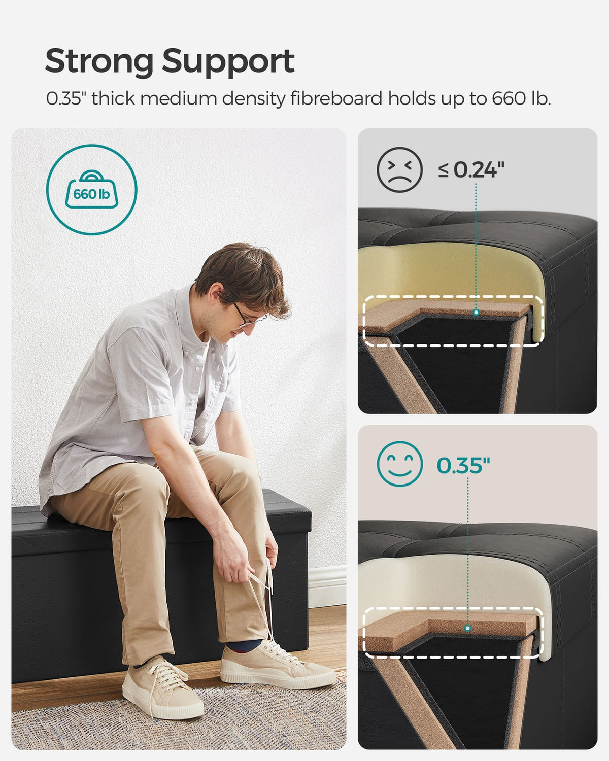 43" L Faux Leather Folding Storage Ottoman Bench, Storage Chest Footrest Padded Seat, Brown