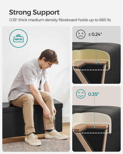 43" L Faux Leather Folding Storage Ottoman Bench, Storage Chest Footrest Padded Seat, Brown