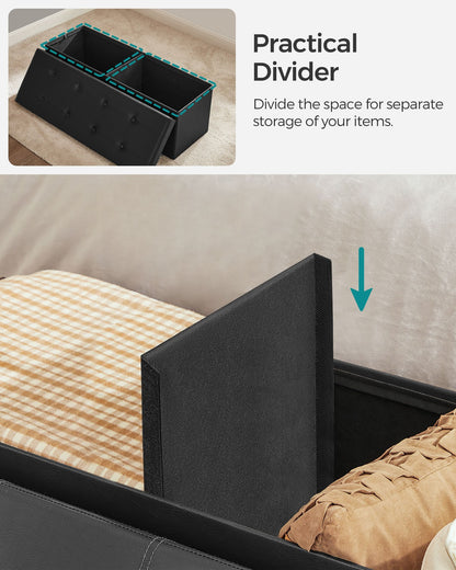 43" L Faux Leather Folding Storage Ottoman Bench, Storage Chest Footrest Padded Seat, Brown