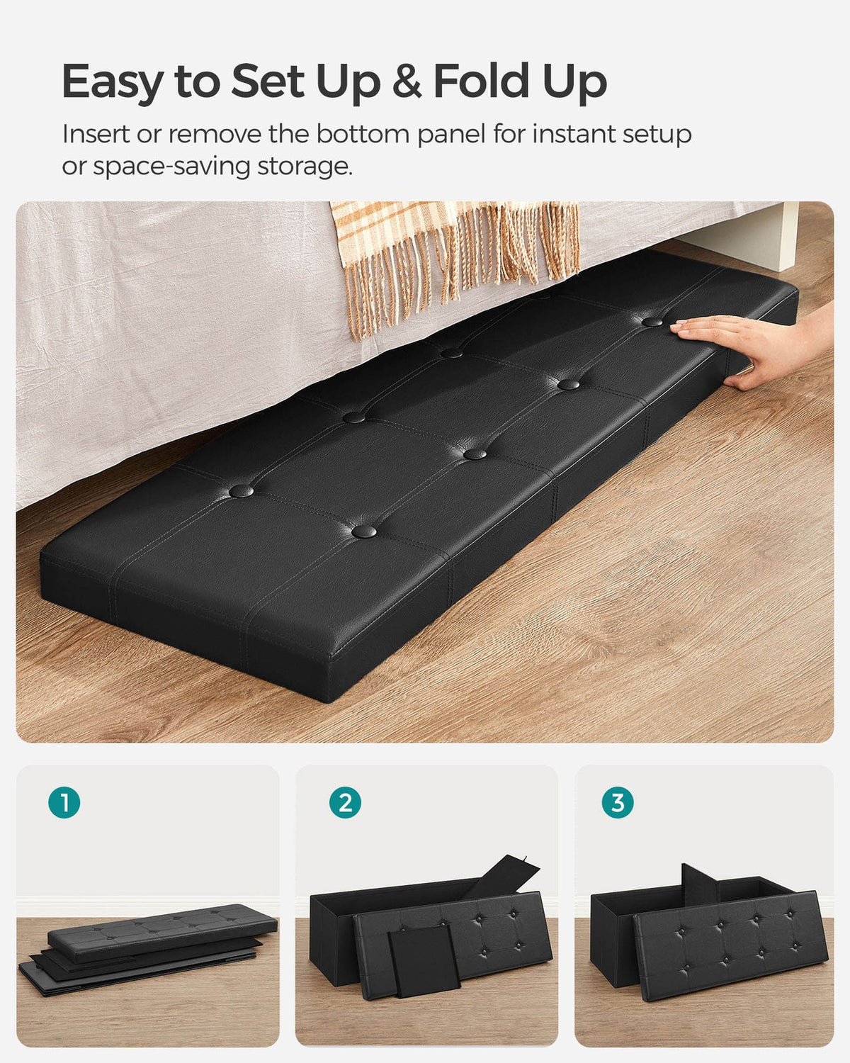 43" L Faux Leather Folding Storage Ottoman Bench, Storage Chest Footrest Padded Seat, Brown