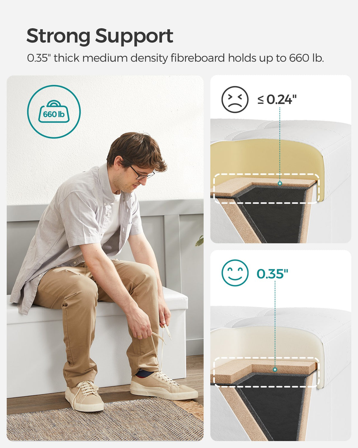 43" L Faux Leather Folding Storage Ottoman Bench, Storage Chest Footrest Padded Seat, Brown