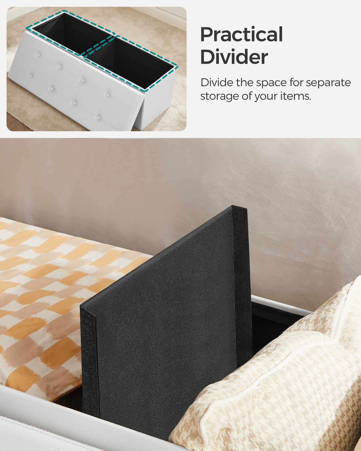 43" L Faux Leather Folding Storage Ottoman Bench, Storage Chest Footrest Padded Seat, Brown
