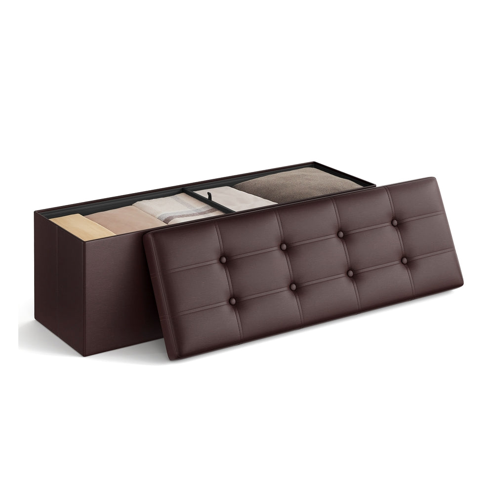 43" L Faux Leather Folding Storage Ottoman Bench, Storage Chest Footrest Padded Seat, Brown