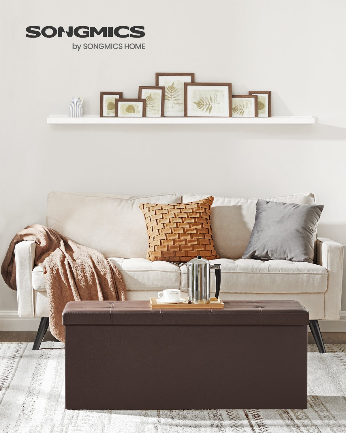 43" L Faux Leather Folding Storage Ottoman Bench, Storage Chest Footrest Padded Seat, Brown
