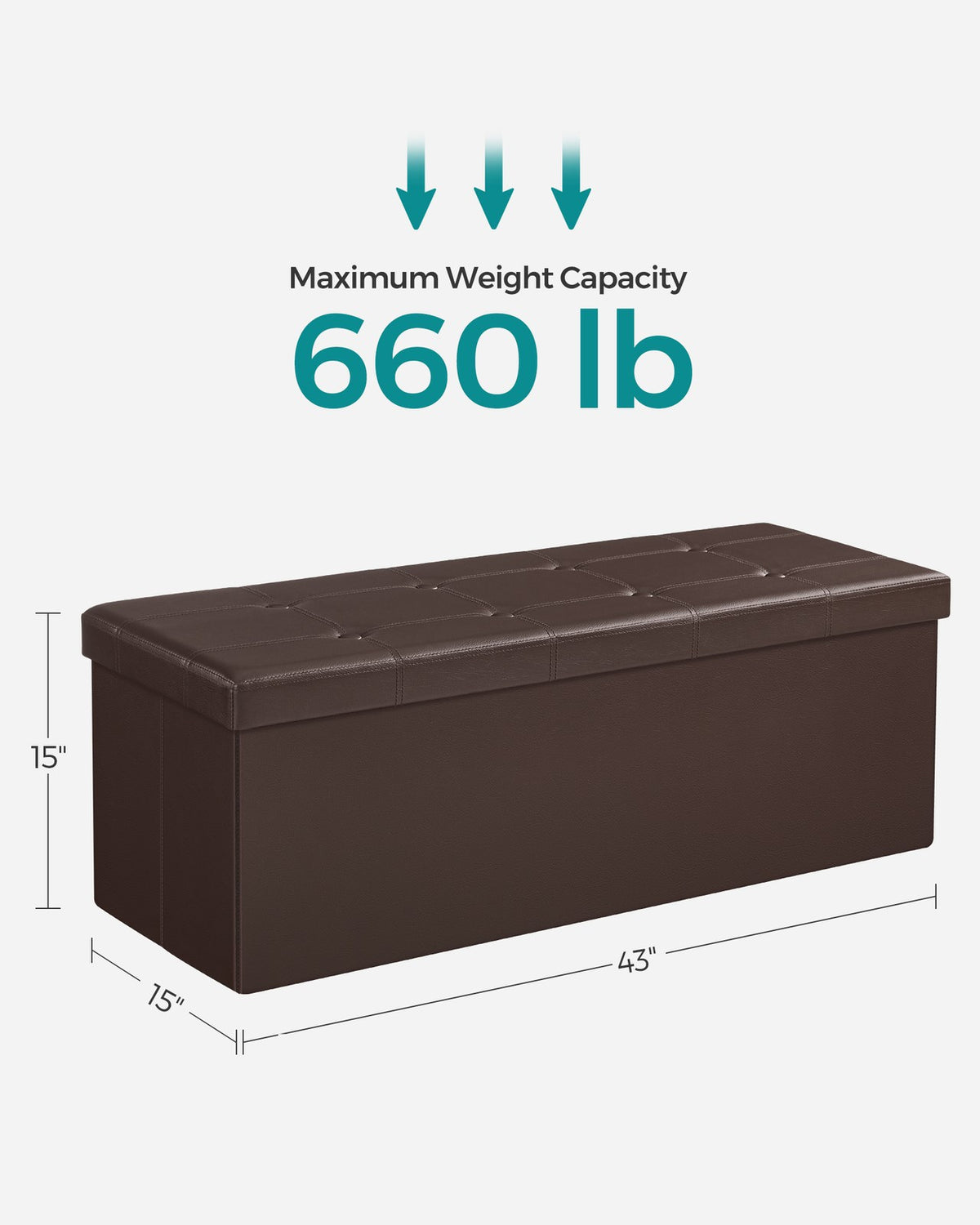 43" L Faux Leather Folding Storage Ottoman Bench, Storage Chest Footrest Padded Seat, Brown