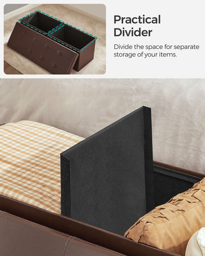 43" L Faux Leather Folding Storage Ottoman Bench, Storage Chest Footrest Padded Seat, Brown