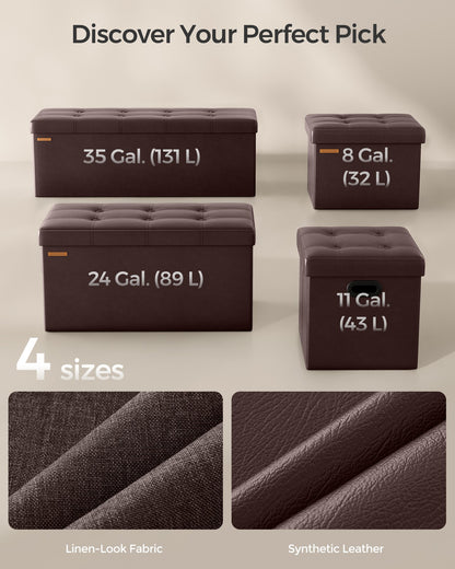 43" L Faux Leather Folding Storage Ottoman Bench, Storage Chest Footrest Padded Seat, Brown